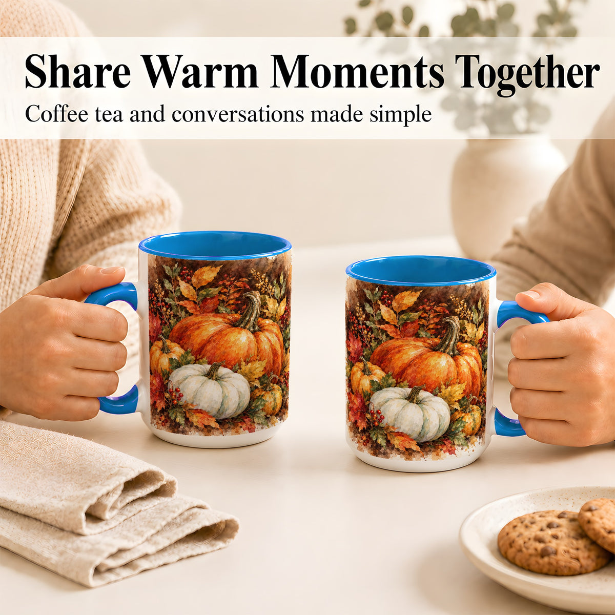 #pl[15oz|Blue] Autumn Pumpkin Harvest Coffee Mug, Fall Pumpkin Mug, Ceramic Cup