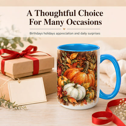 #pl[15oz|Blue] Autumn Pumpkin Harvest Coffee Mug, Fall Pumpkin Mug, Ceramic Cup