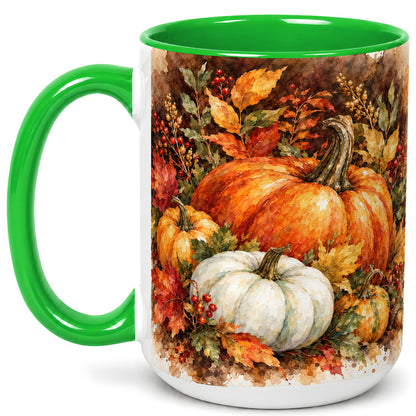 #pl[15oz|Green] Autumn Pumpkin Harvest Coffee Mug, Fall Pumpkin Mug, Ceramic Cup