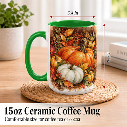 #pl[15oz|Green] Autumn Pumpkin Harvest Coffee Mug, Fall Pumpkin Mug, Ceramic Cup