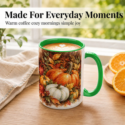 #pl[15oz|Green] Autumn Pumpkin Harvest Coffee Mug, Fall Pumpkin Mug, Ceramic Cup
