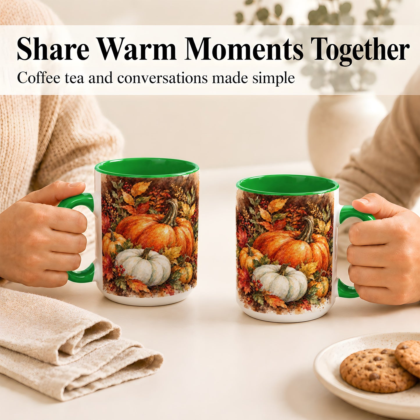#pl[15oz|Green] Autumn Pumpkin Harvest Coffee Mug, Fall Pumpkin Mug, Ceramic Cup