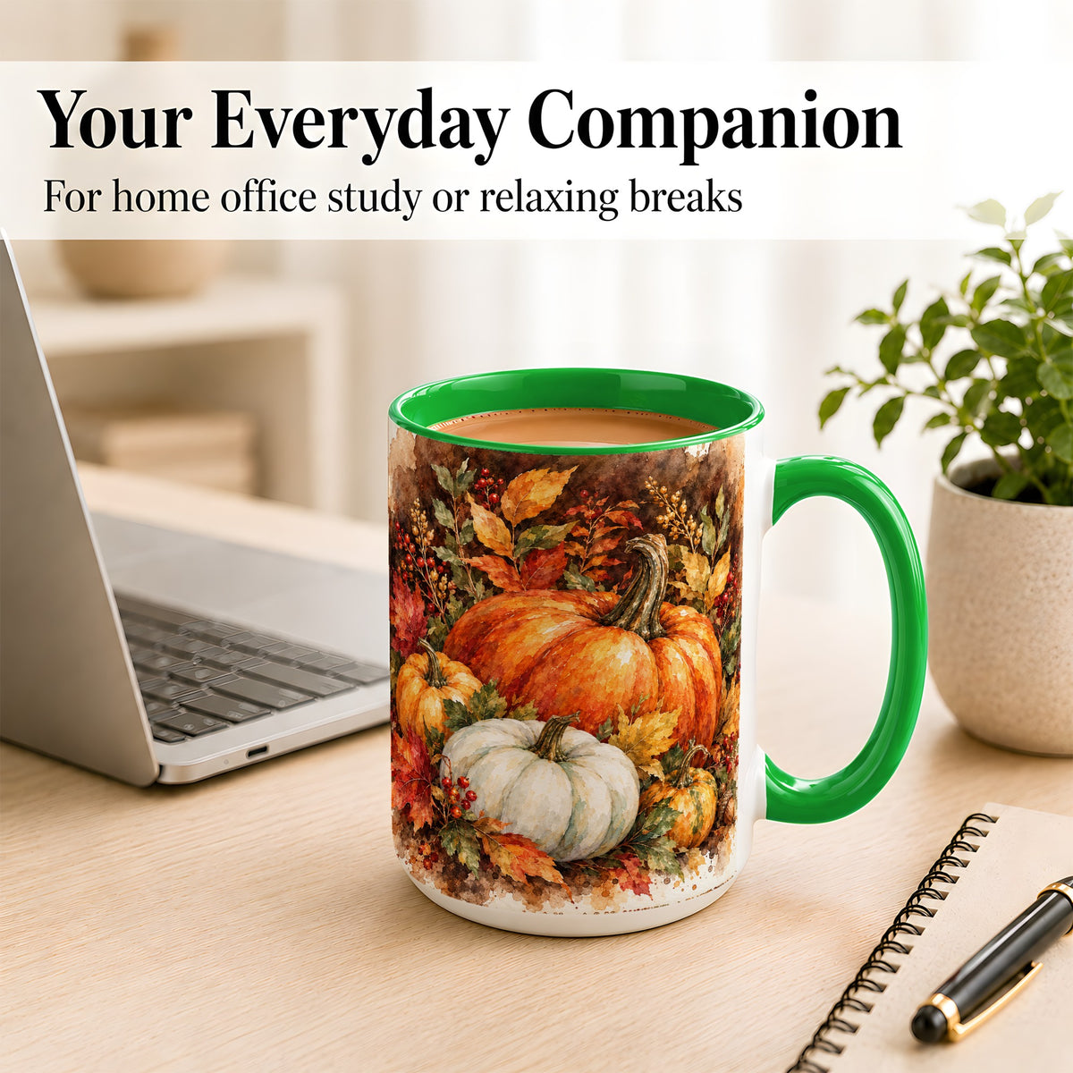 #pl[15oz|Green] Autumn Pumpkin Harvest Coffee Mug, Fall Pumpkin Mug, Ceramic Cup