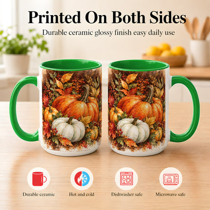 #pl[15oz|Green] Autumn Pumpkin Harvest Coffee Mug, Fall Pumpkin Mug, Ceramic Cup