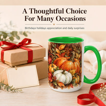 #pl[15oz|Green] Autumn Pumpkin Harvest Coffee Mug, Fall Pumpkin Mug, Ceramic Cup