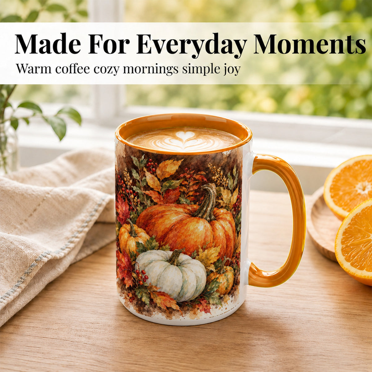 #pl[15oz|Orange] Autumn Pumpkin Harvest Coffee Mug, Fall Pumpkin Mug, Ceramic Cup