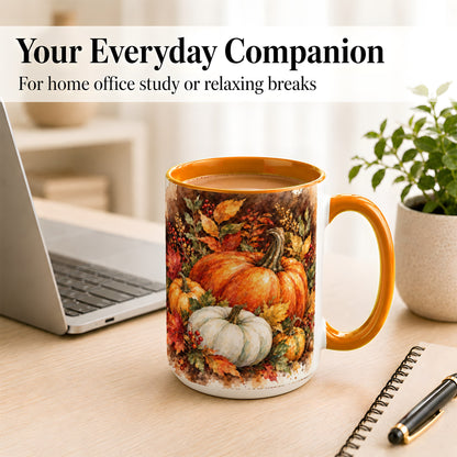 #pl[15oz|Orange] Autumn Pumpkin Harvest Coffee Mug, Fall Pumpkin Mug, Ceramic Cup