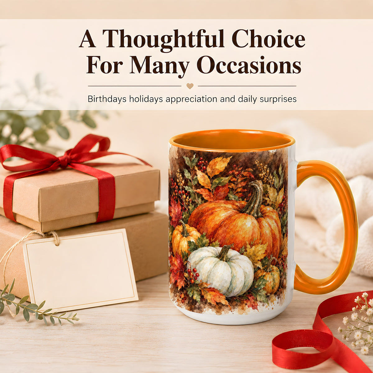#pl[15oz|Orange] Autumn Pumpkin Harvest Coffee Mug, Fall Pumpkin Mug, Ceramic Cup