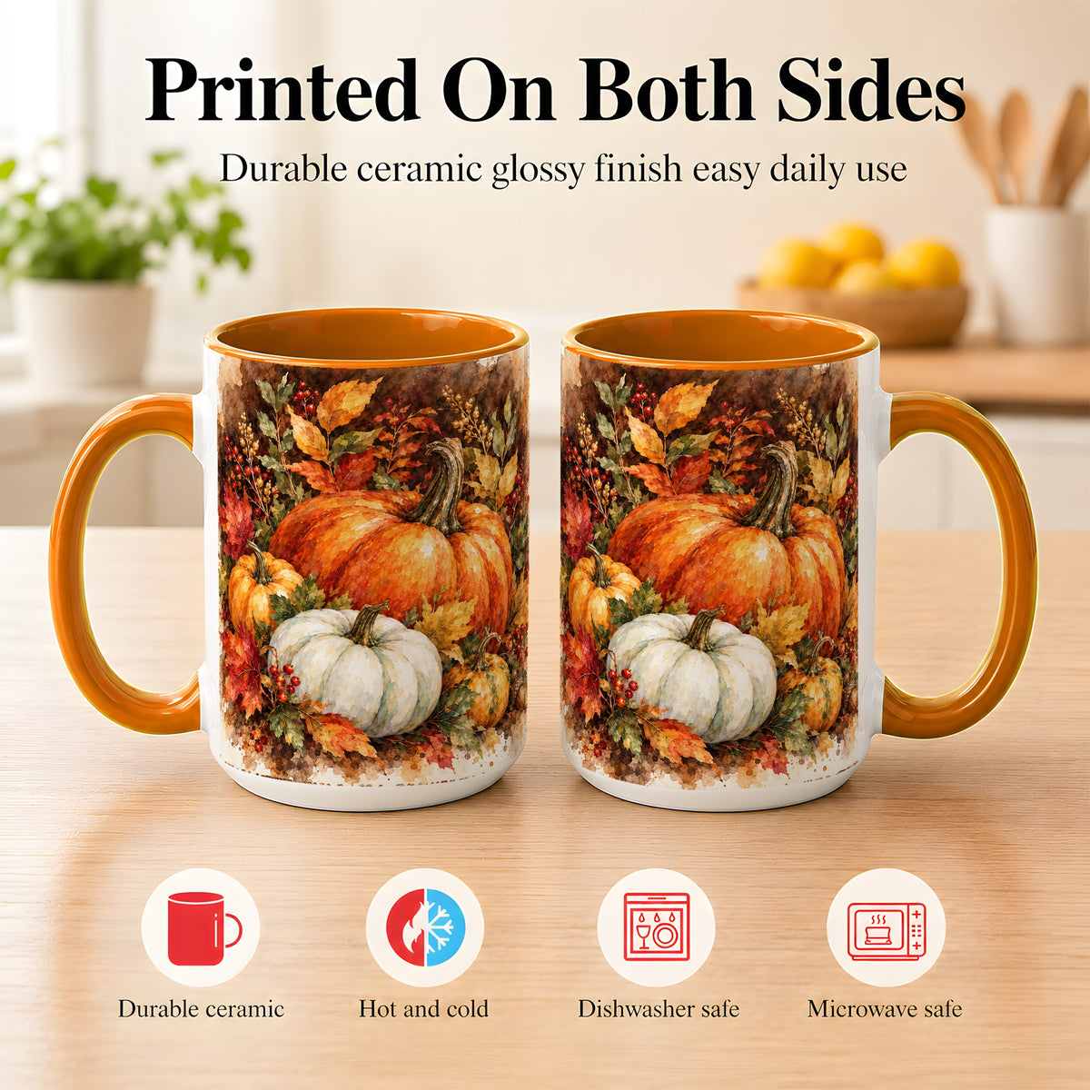 #pl[15oz|Orange] Autumn Pumpkin Harvest Coffee Mug, Fall Pumpkin Mug, Ceramic Cup
