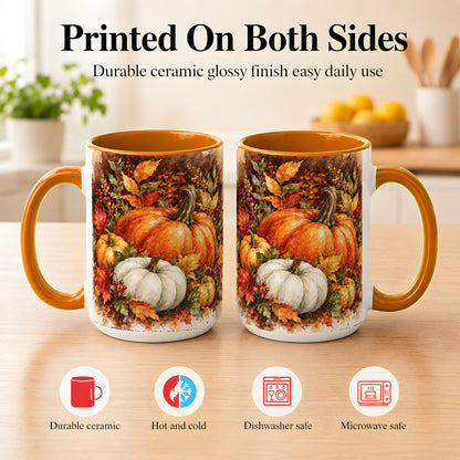 #pl[15oz|Orange] Autumn Pumpkin Harvest Coffee Mug, Fall Pumpkin Mug, Ceramic Cup