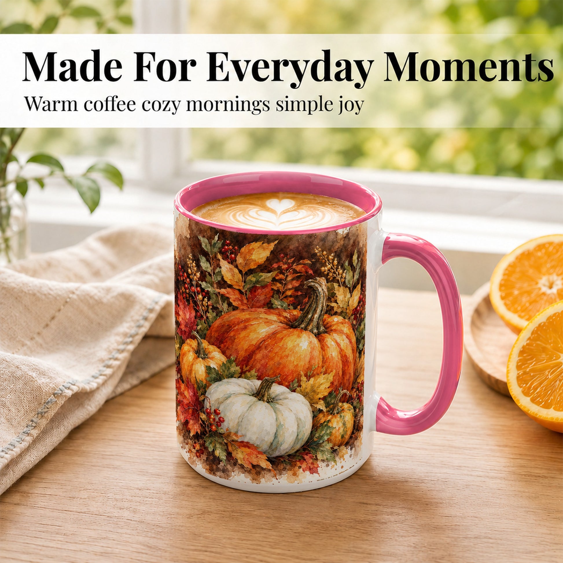 #pl[15oz|Pink] Autumn Pumpkin Harvest Coffee Mug, Fall Pumpkin Mug, Ceramic Cup