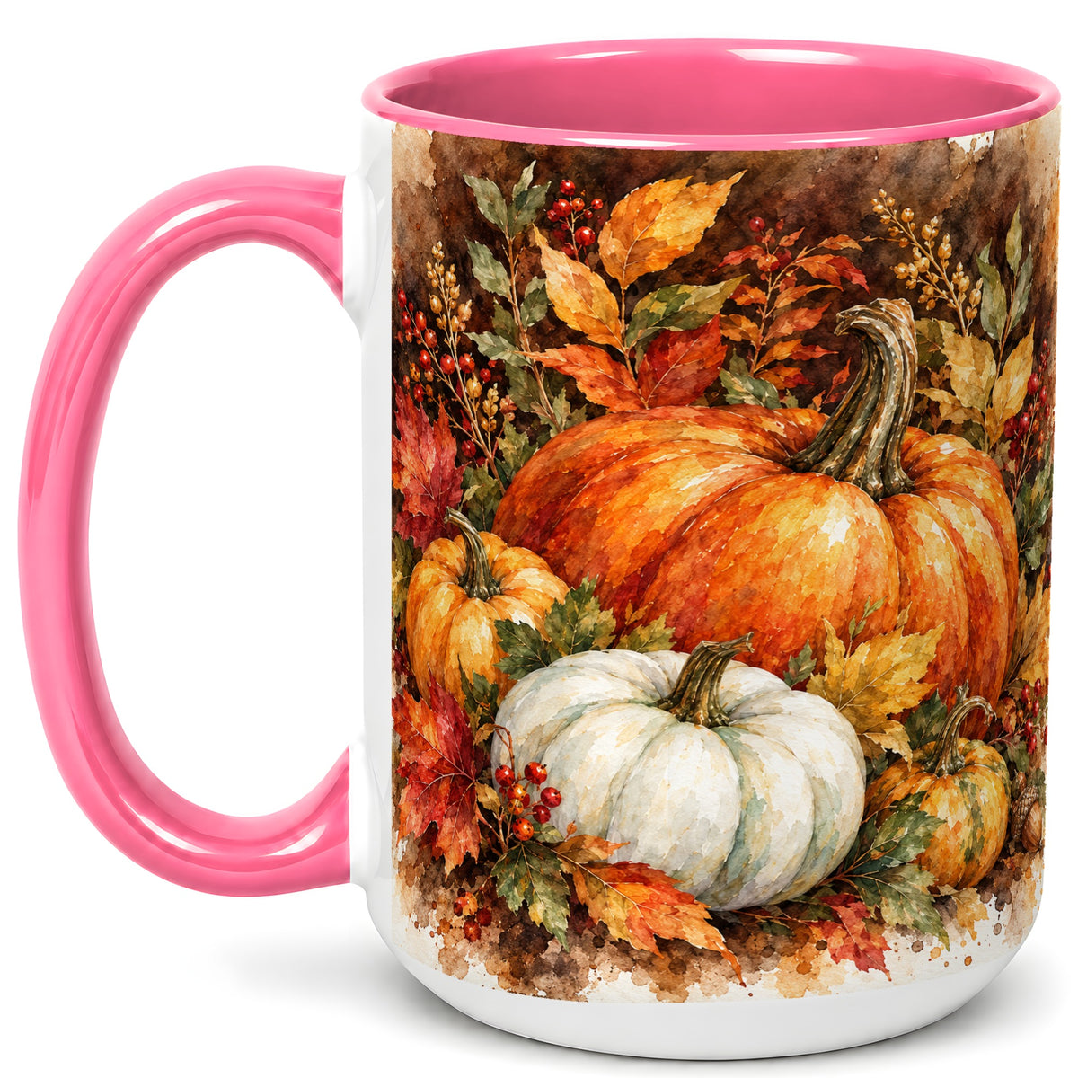 #pl[15oz|Pink] Autumn Pumpkin Harvest Coffee Mug, Fall Pumpkin Mug, Ceramic Cup