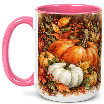 #pl[15oz|Pink] Autumn Pumpkin Harvest Coffee Mug, Fall Pumpkin Mug, Ceramic Cup