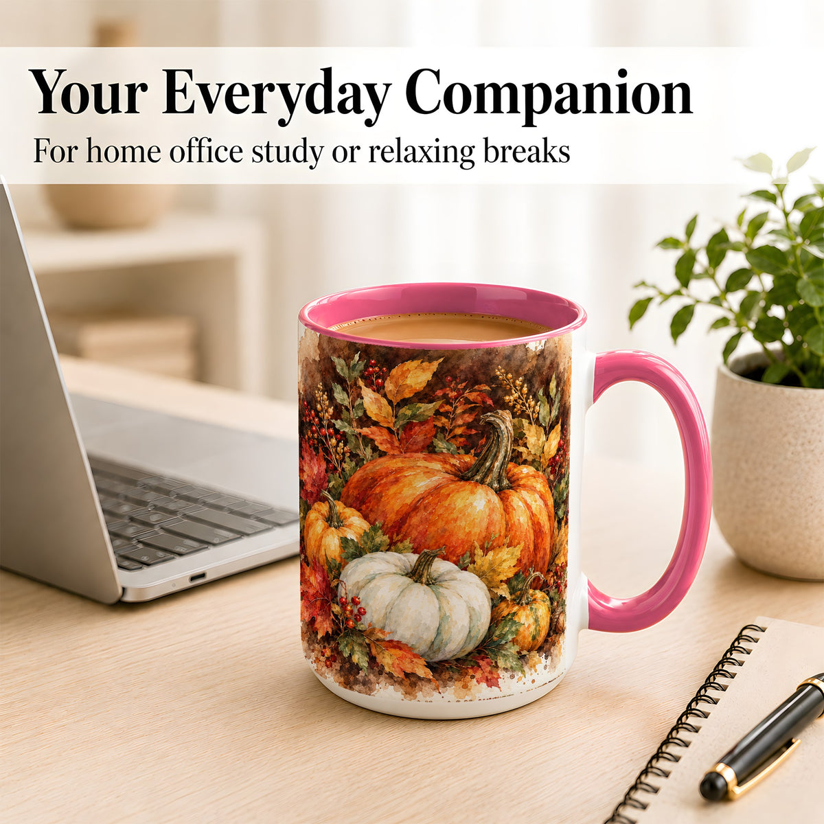 #pl[15oz|Pink] Autumn Pumpkin Harvest Coffee Mug, Fall Pumpkin Mug, Ceramic Cup