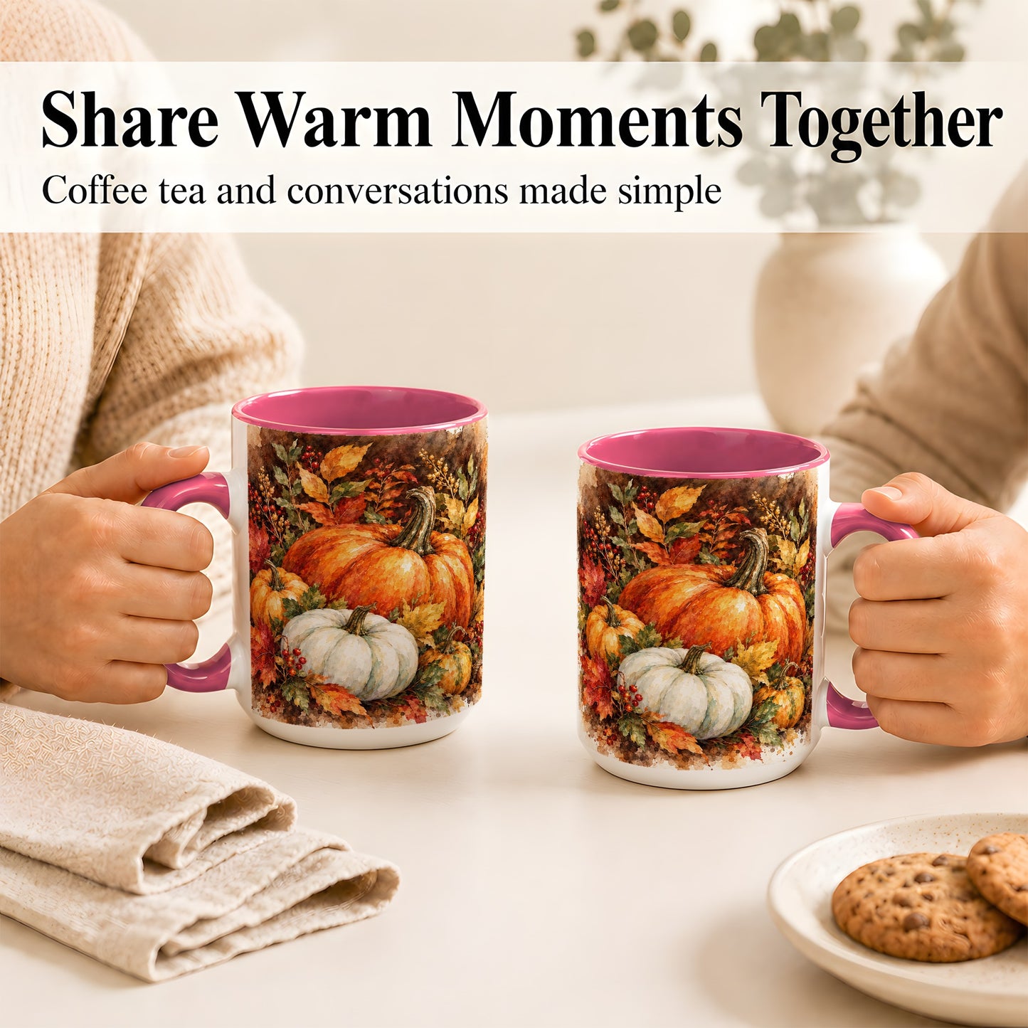 #pl[15oz|Pink] Autumn Pumpkin Harvest Coffee Mug, Fall Pumpkin Mug, Ceramic Cup