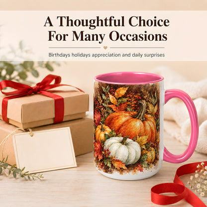 #pl[15oz|Pink] Autumn Pumpkin Harvest Coffee Mug, Fall Pumpkin Mug, Ceramic Cup