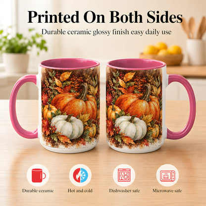#pl[15oz|Pink] Autumn Pumpkin Harvest Coffee Mug, Fall Pumpkin Mug, Ceramic Cup