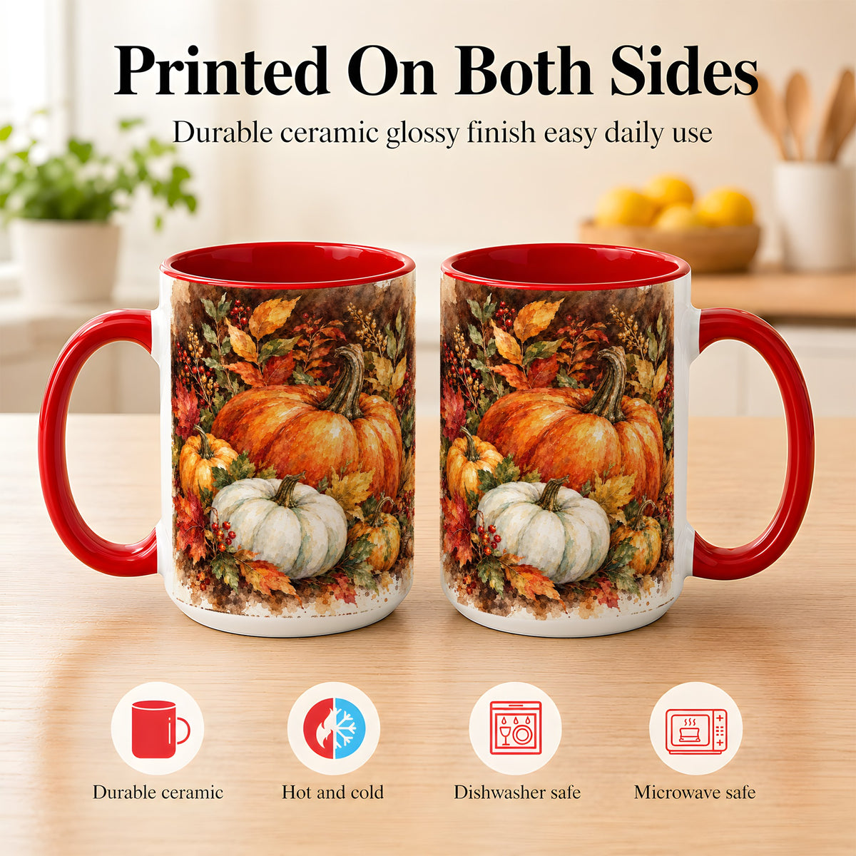 #pl[15oz|Red] Autumn Pumpkin Harvest Coffee Mug, Fall Pumpkin Mug, Ceramic Cup