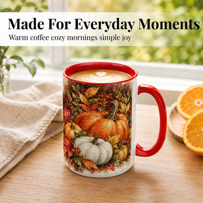 #pl[15oz|Red] Autumn Pumpkin Harvest Coffee Mug, Fall Pumpkin Mug, Ceramic Cup