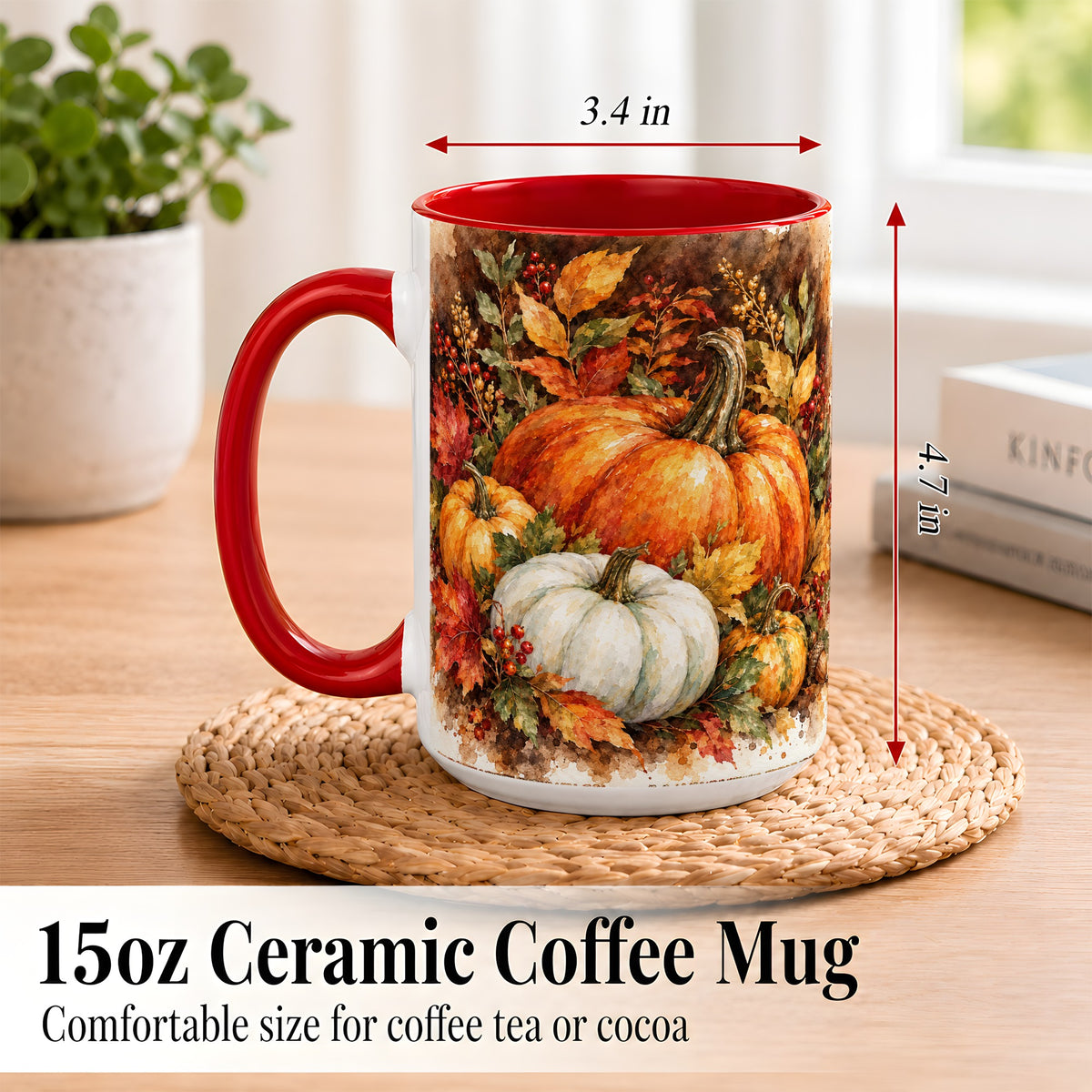 #pl[15oz|Red] Autumn Pumpkin Harvest Coffee Mug, Fall Pumpkin Mug, Ceramic Cup