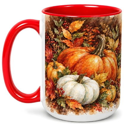 #pl[15oz|Red] Autumn Pumpkin Harvest Coffee Mug, Fall Pumpkin Mug, Ceramic Cup