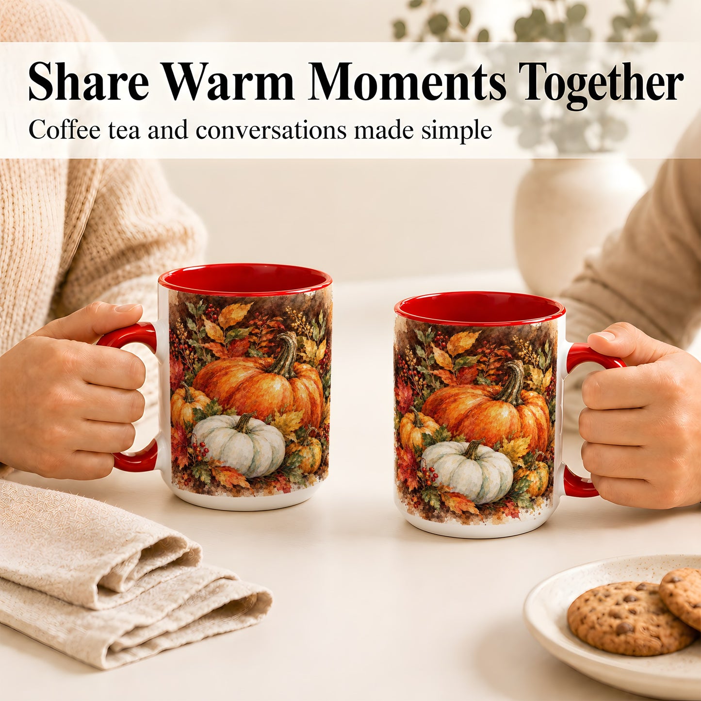 #pl[15oz|Red] Autumn Pumpkin Harvest Coffee Mug, Fall Pumpkin Mug, Ceramic Cup