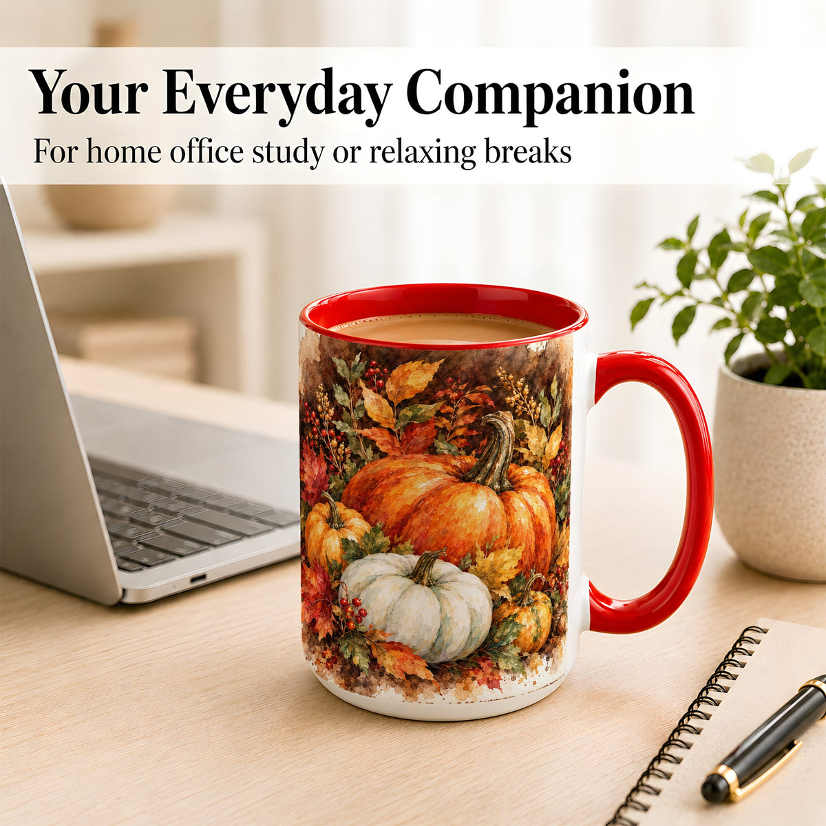 #pl[15oz|Red] Autumn Pumpkin Harvest Coffee Mug, Fall Pumpkin Mug, Ceramic Cup