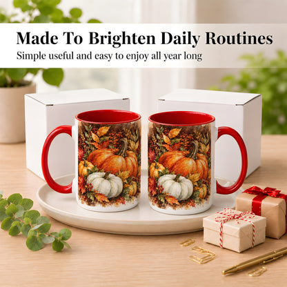#pl[15oz|Red] Autumn Pumpkin Harvest Coffee Mug, Fall Pumpkin Mug, Ceramic Cup