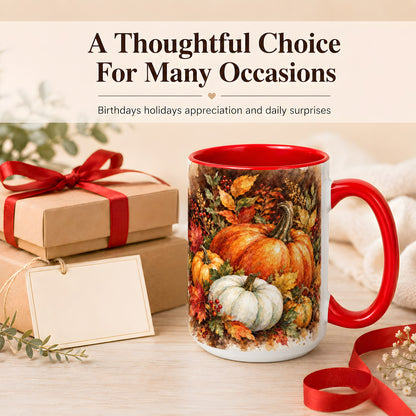 #pl[15oz|Red] Autumn Pumpkin Harvest Coffee Mug, Fall Pumpkin Mug, Ceramic Cup