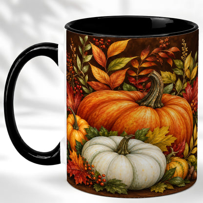#pl[11oz|Black] Rustic Autumn Pumpkin Coffee Mug, Fall Harvest Mug, Ceramic Cup