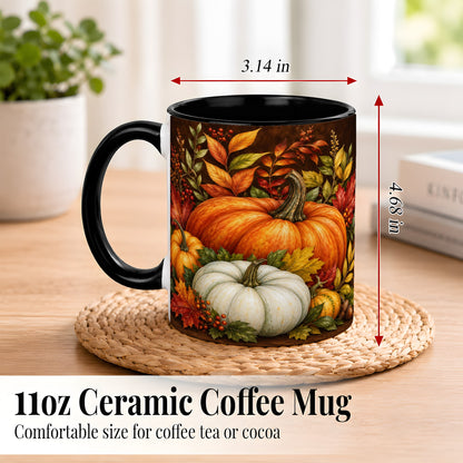 #pl[11oz|Black] Rustic Autumn Pumpkin Coffee Mug, Fall Harvest Mug, Ceramic Cup