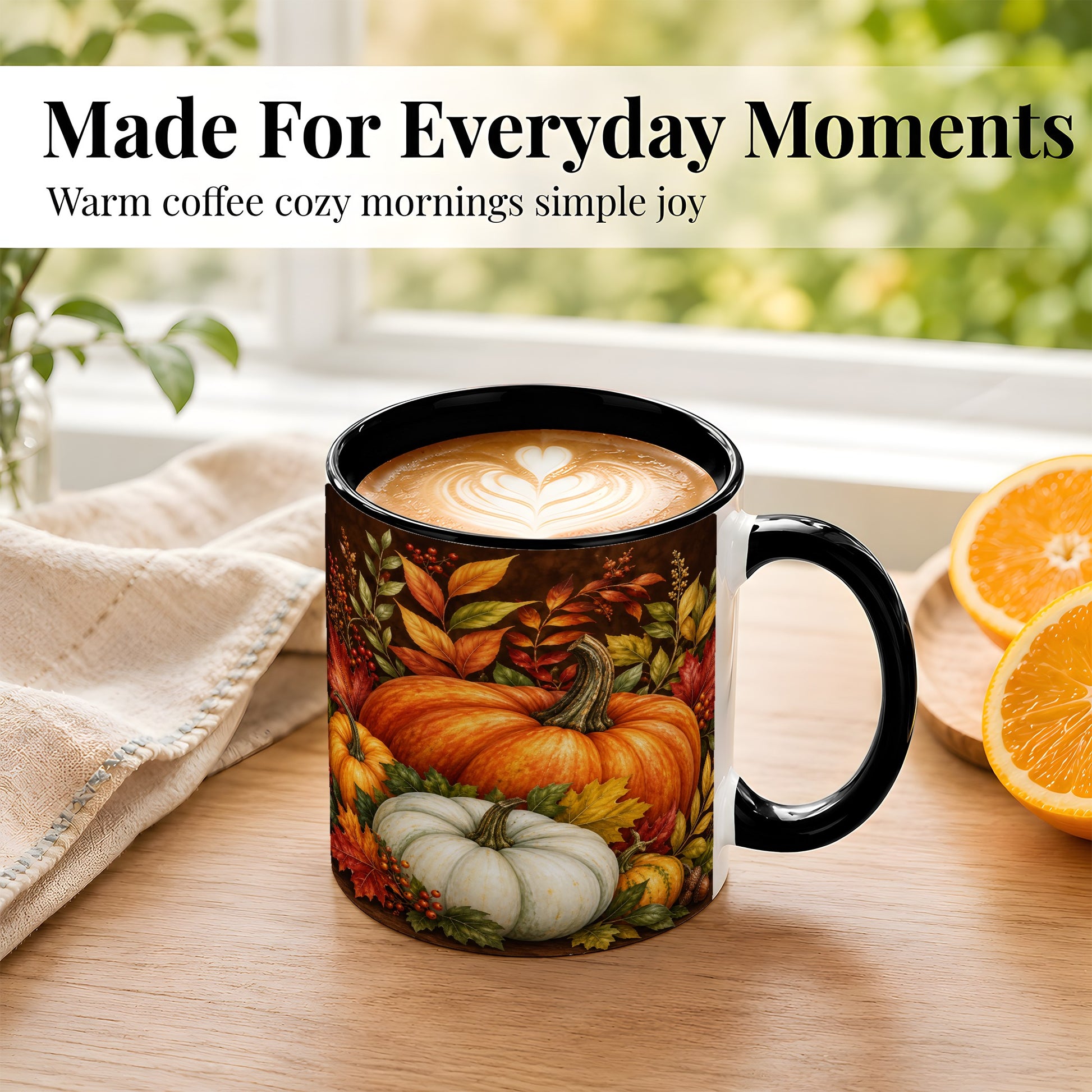 #pl[11oz|Black] Rustic Autumn Pumpkin Coffee Mug, Fall Harvest Mug, Ceramic Cup