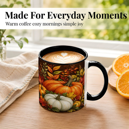 #pl[11oz|Black] Rustic Autumn Pumpkin Coffee Mug, Fall Harvest Mug, Ceramic Cup