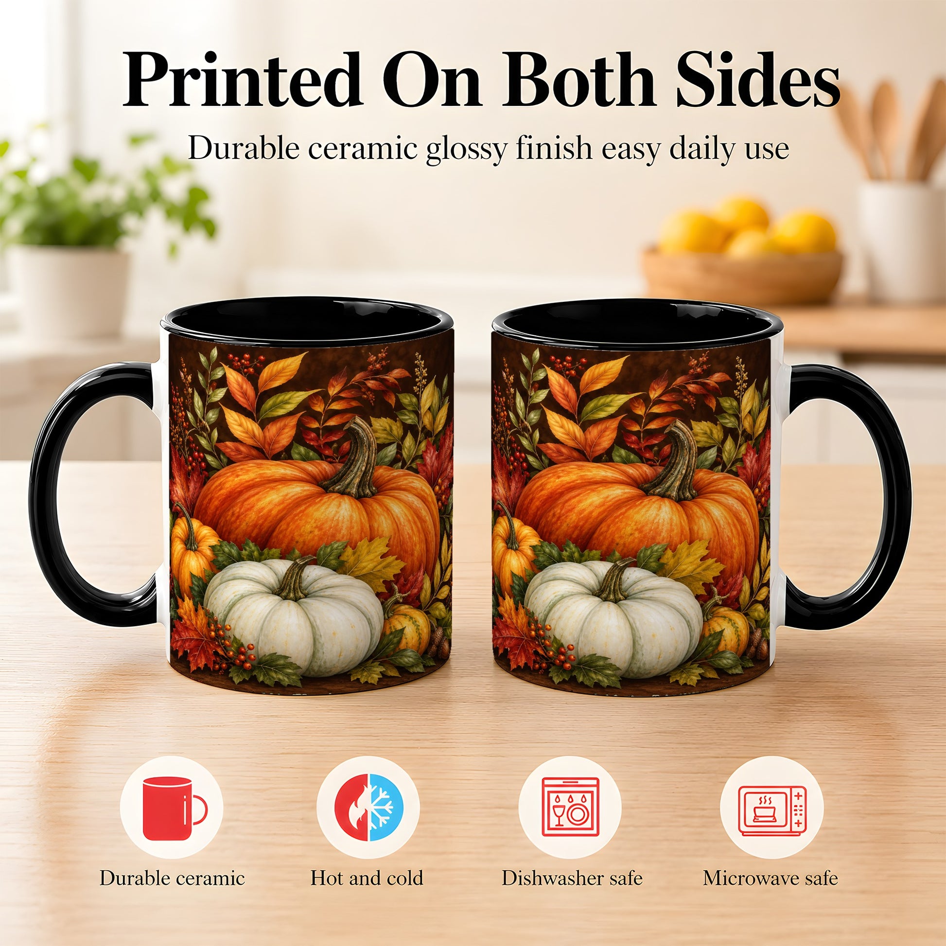 #pl[11oz|Black] Rustic Autumn Pumpkin Coffee Mug, Fall Harvest Mug, Ceramic Cup