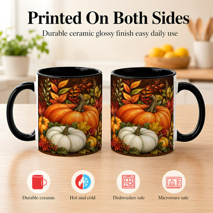 #pl[11oz|Black] Rustic Autumn Pumpkin Coffee Mug, Fall Harvest Mug, Ceramic Cup