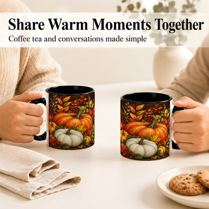 #pl[11oz|Black] Rustic Autumn Pumpkin Coffee Mug, Fall Harvest Mug, Ceramic Cup