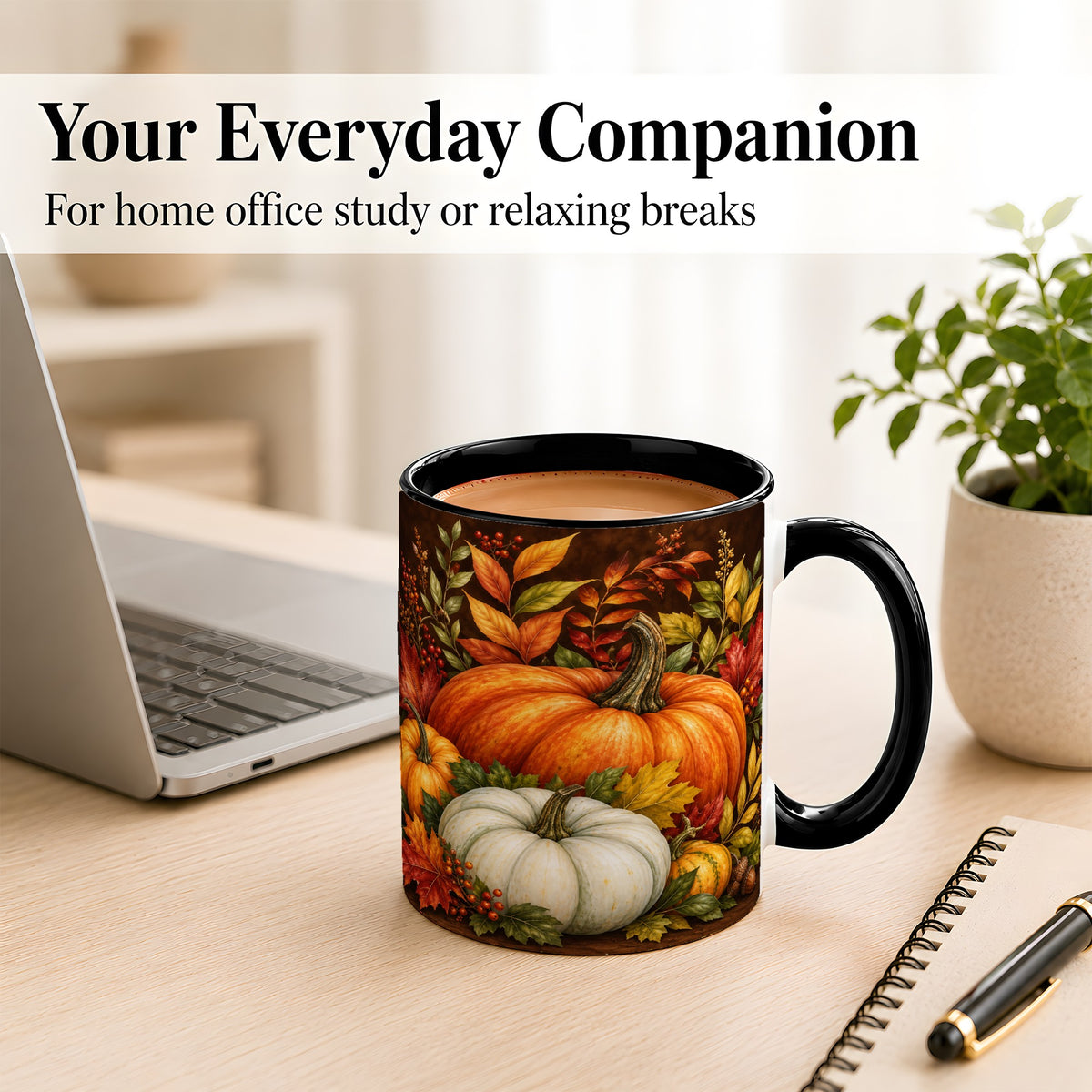 #pl[11oz|Black] Rustic Autumn Pumpkin Coffee Mug, Fall Harvest Mug, Ceramic Cup