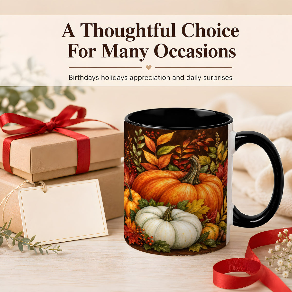 #pl[11oz|Black] Rustic Autumn Pumpkin Coffee Mug, Fall Harvest Mug, Ceramic Cup