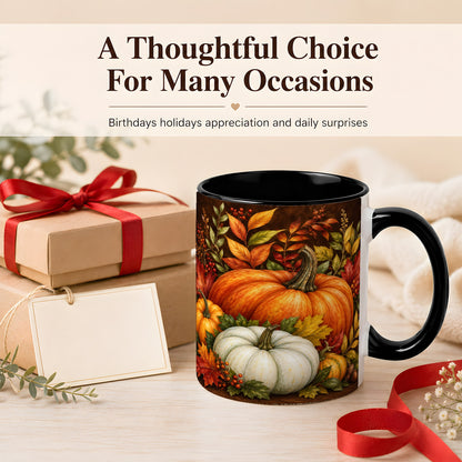 #pl[11oz|Black] Rustic Autumn Pumpkin Coffee Mug, Fall Harvest Mug, Ceramic Cup