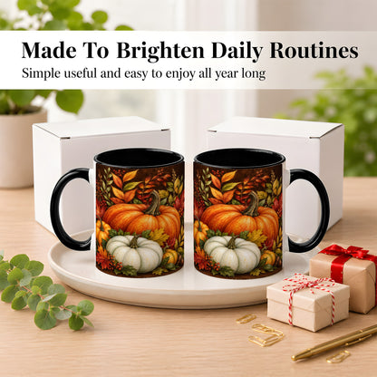 #pl[11oz|Black] Rustic Autumn Pumpkin Coffee Mug, Fall Harvest Mug, Ceramic Cup