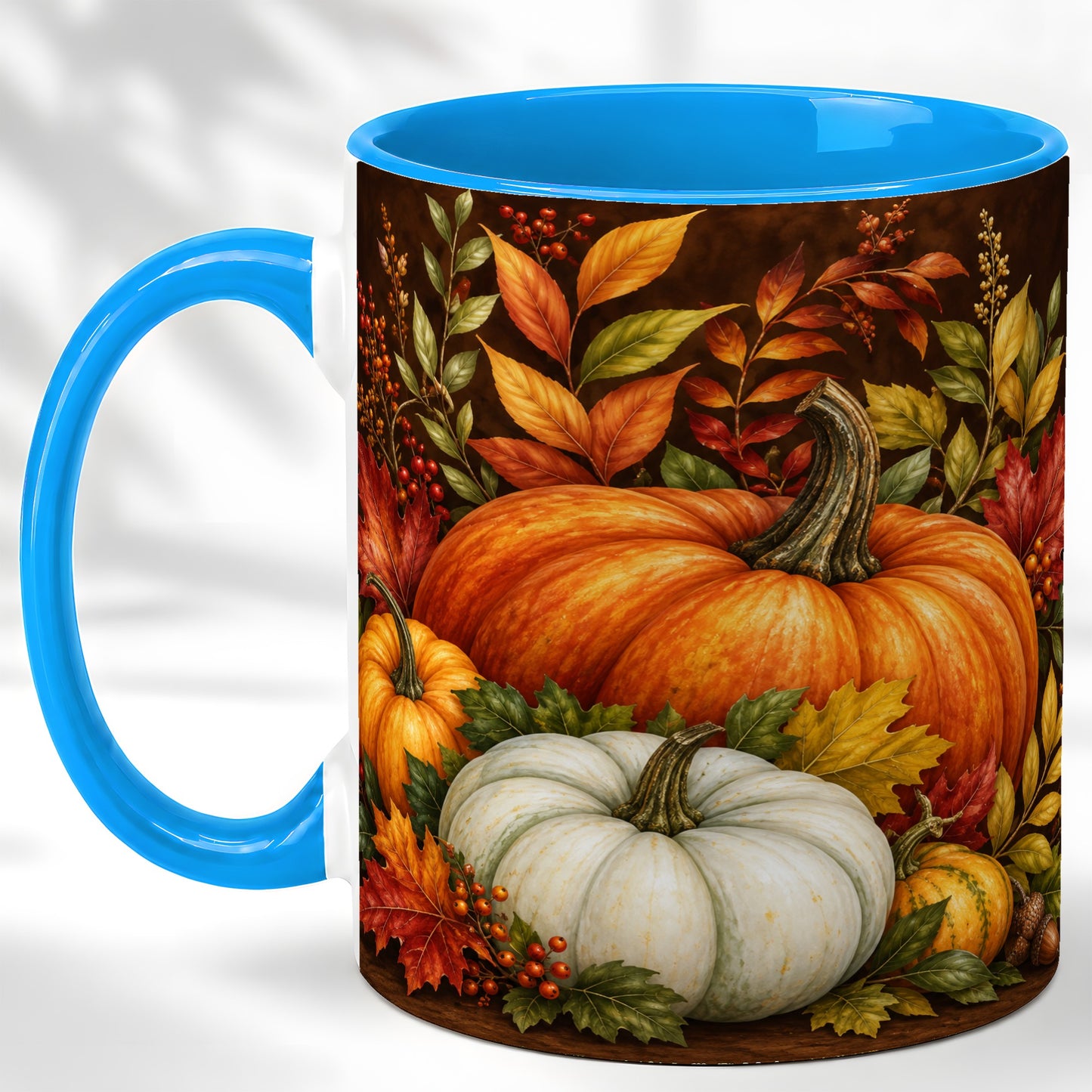 #pl[11oz|Blue] Rustic Autumn Pumpkin Coffee Mug, Fall Harvest Mug, Ceramic Cup