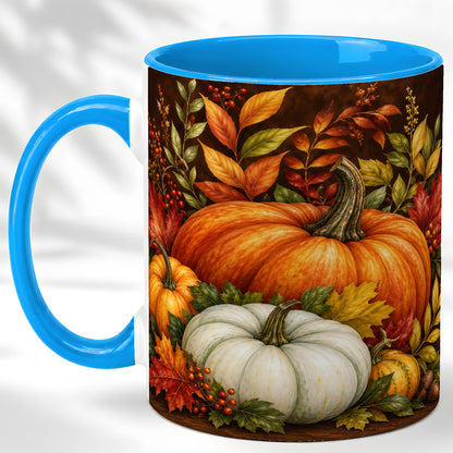 #pl[11oz|Blue] Rustic Autumn Pumpkin Coffee Mug, Fall Harvest Mug, Ceramic Cup