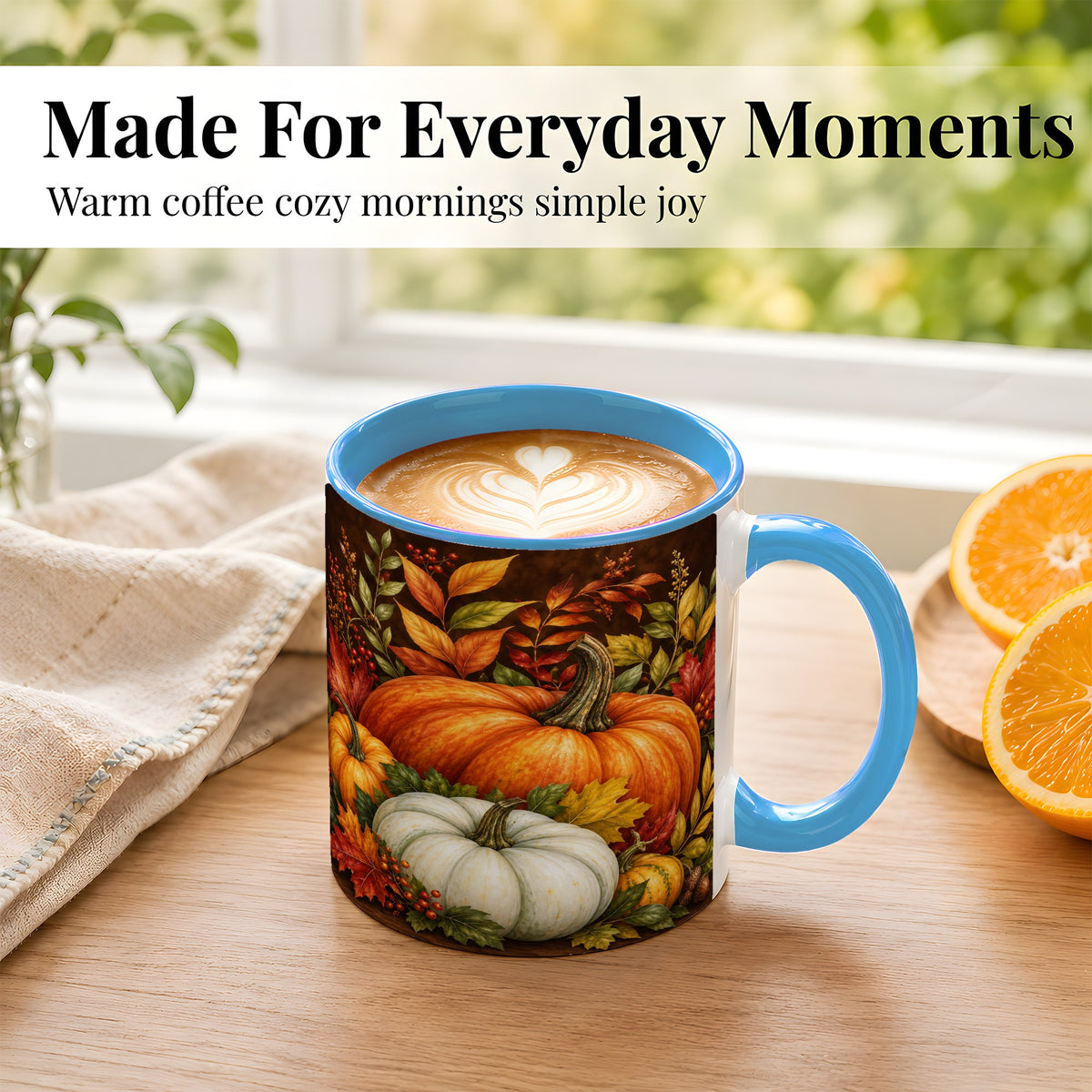 #pl[11oz|Blue] Rustic Autumn Pumpkin Coffee Mug, Fall Harvest Mug, Ceramic Cup
