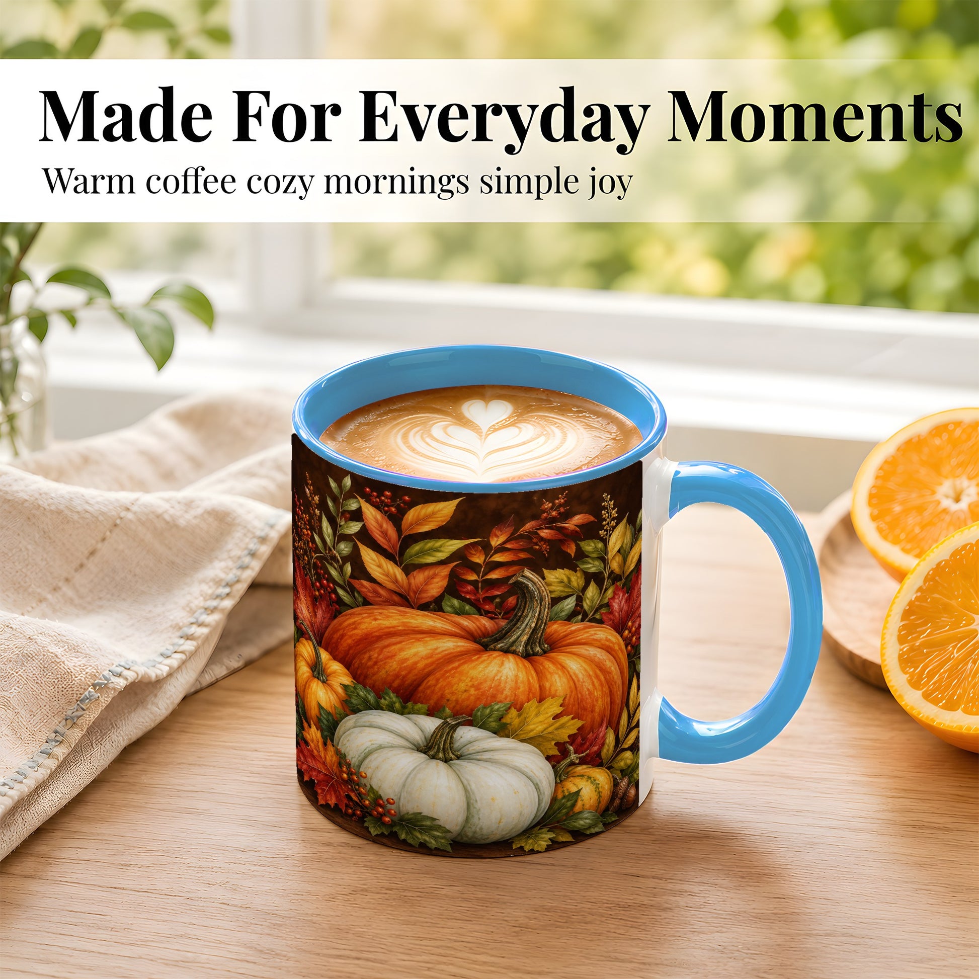 #pl[11oz|Blue] Rustic Autumn Pumpkin Coffee Mug, Fall Harvest Mug, Ceramic Cup
