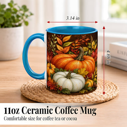 #pl[11oz|Blue] Rustic Autumn Pumpkin Coffee Mug, Fall Harvest Mug, Ceramic Cup