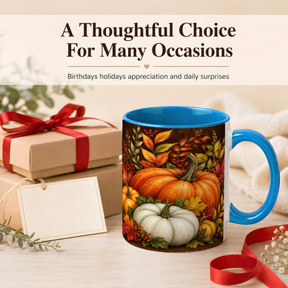 #pl[11oz|Blue] Rustic Autumn Pumpkin Coffee Mug, Fall Harvest Mug, Ceramic Cup