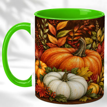 #pl[11oz|Green] Rustic Autumn Pumpkin Coffee Mug, Fall Harvest Mug, Ceramic Cup