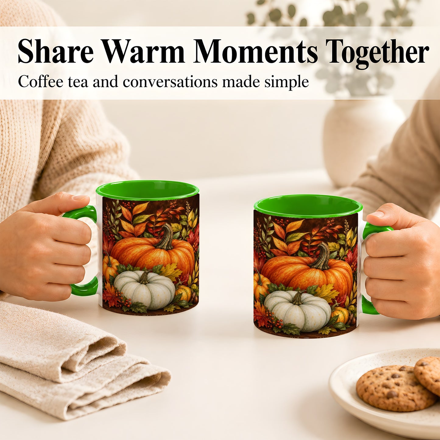 #pl[11oz|Green] Rustic Autumn Pumpkin Coffee Mug, Fall Harvest Mug, Ceramic Cup