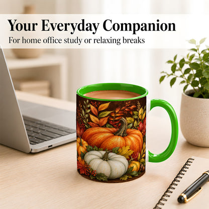 #pl[11oz|Green] Rustic Autumn Pumpkin Coffee Mug, Fall Harvest Mug, Ceramic Cup