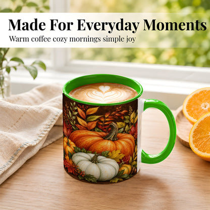 #pl[11oz|Green] Rustic Autumn Pumpkin Coffee Mug, Fall Harvest Mug, Ceramic Cup